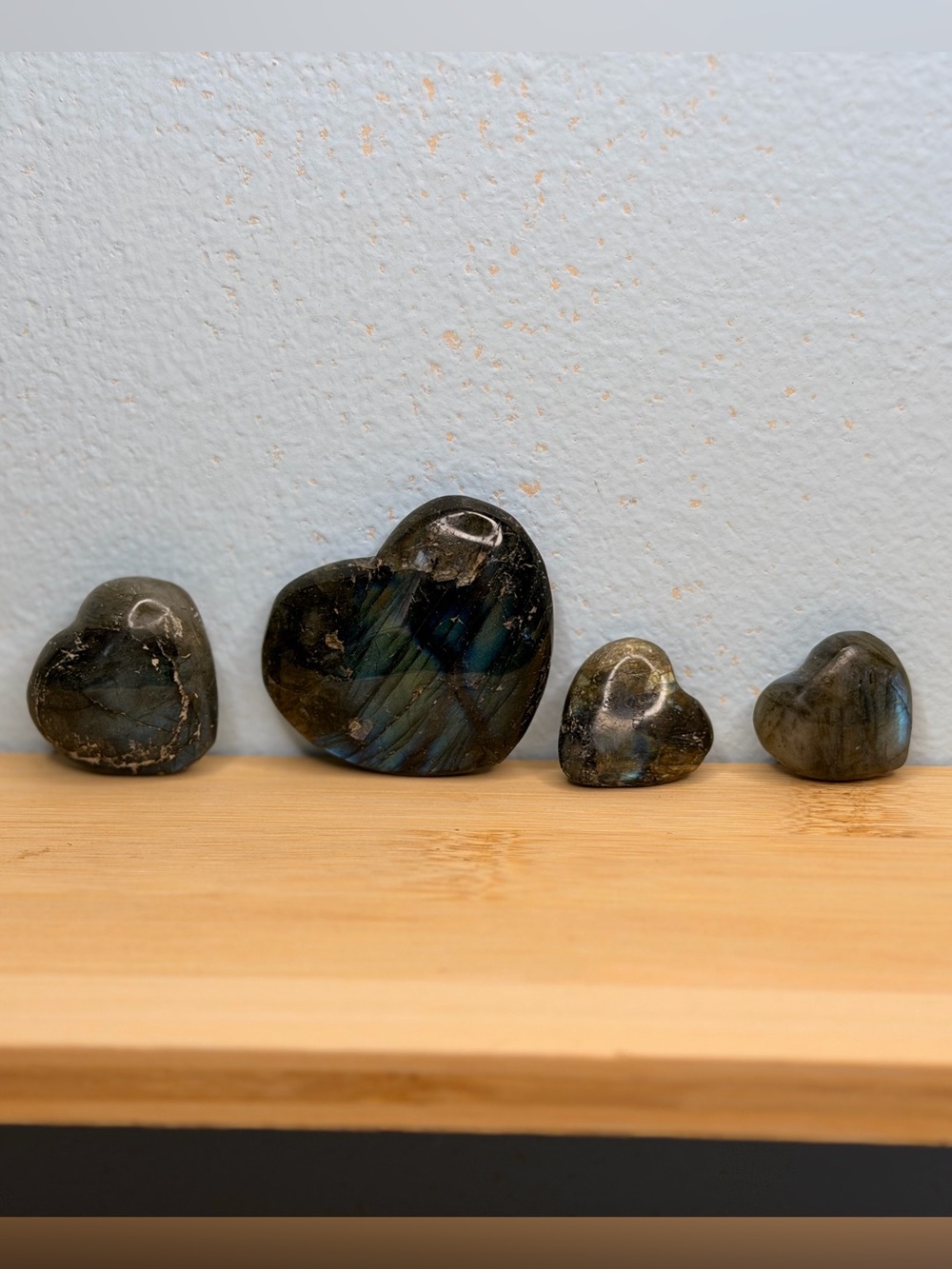 #001 Polished Labradorite Heart Stones - Iridescent Blue-Green